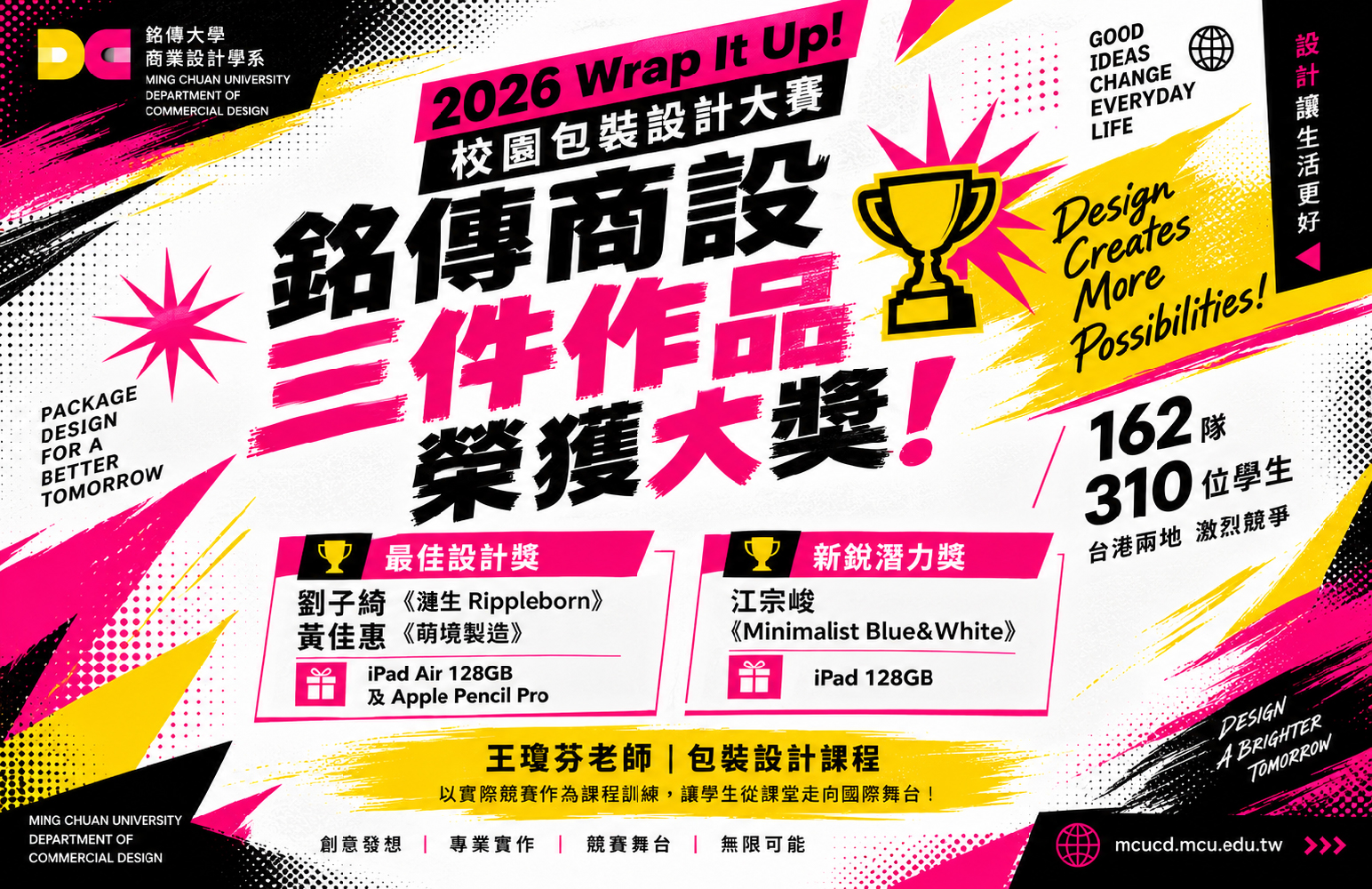 Featured image for “銘傳商設三件作品榮獲2026 Wrap It Up! 校園包裝設計競賽大獎”